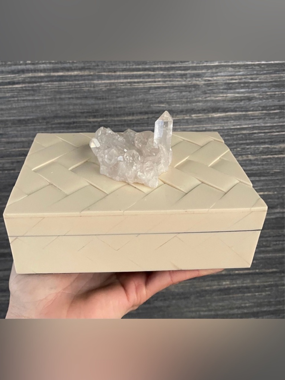 Quartz Cluster and bone keepsake box